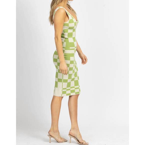 NEW FORE checked knit midi dress in taupe + sage - Picture 4 of 5